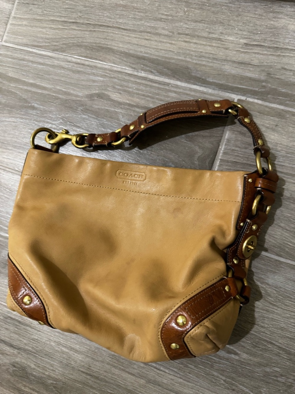 Vintage Coach Two-Tone Tan and Brown Leather Hobo